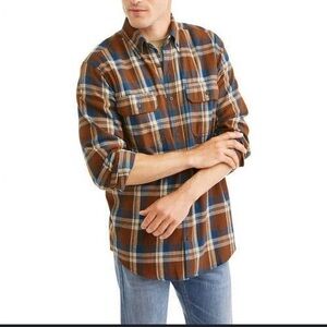 Faded Glory Men's Casual Plaid Shirt - Blue and Brown